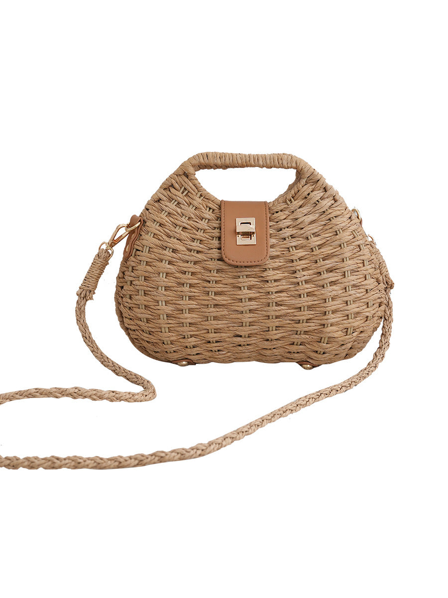 Woven Straw Crossbody Bag with Drawstring Closure