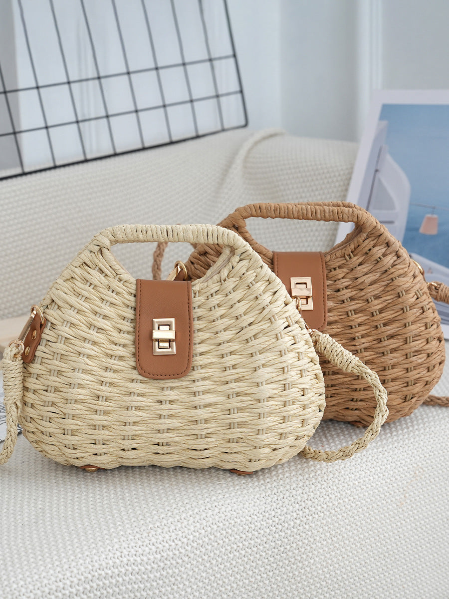 Woven Straw Crossbody Bag with Drawstring Closure